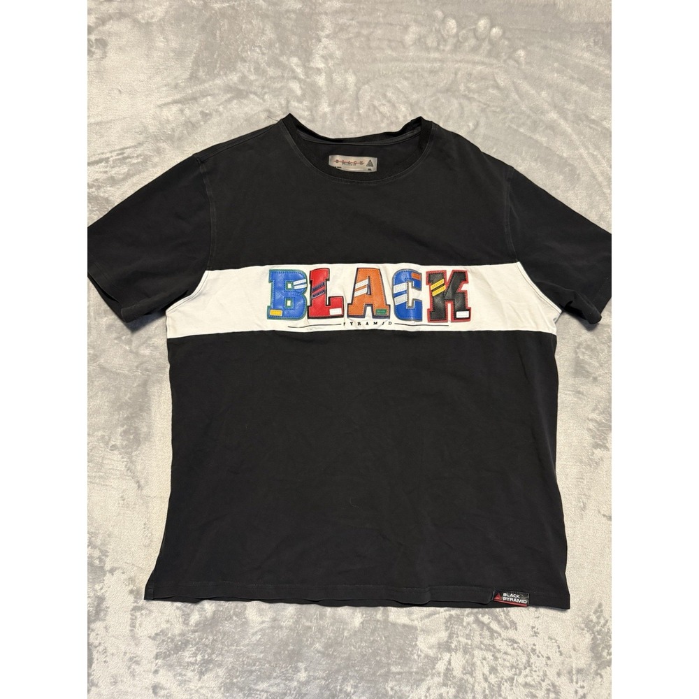 Black Pyramid T-Shirt Mens XXL Black White Stripe Graphic Tee Crew Neck